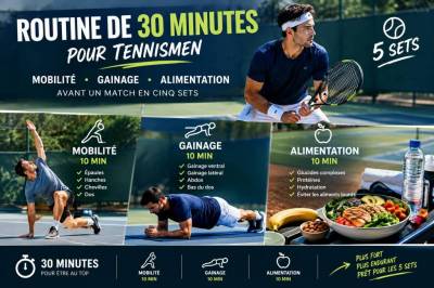 Routine de 30 minutes pour tennismen : mobilité, gainage et alimentation avant un match en cinq sets